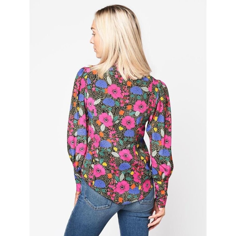 HUNTER BELL Women's Taylor Top Size S Multicolored Floral Vibrant Silk Blouse - Picture 2 of 5